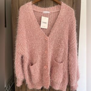 NWT OAK + FORT FUZZY PINK BUTTON UP CARDIGAN SIZE SMALL